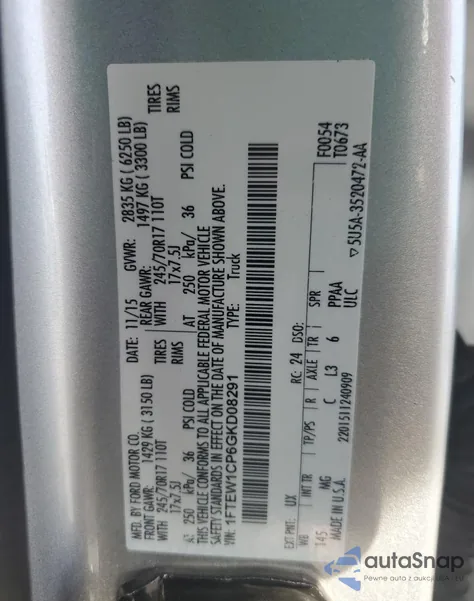 2016 Ford F150 Supercrew from USA, damaged, VIN 1FTEW1CP6GKD08291